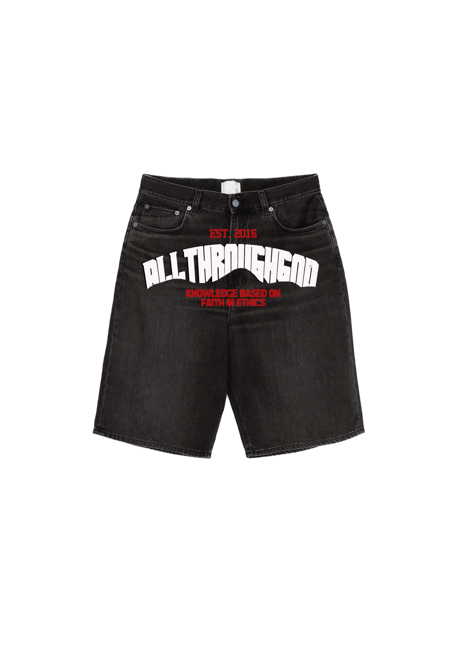 Black Denim Shorts (Red/White)