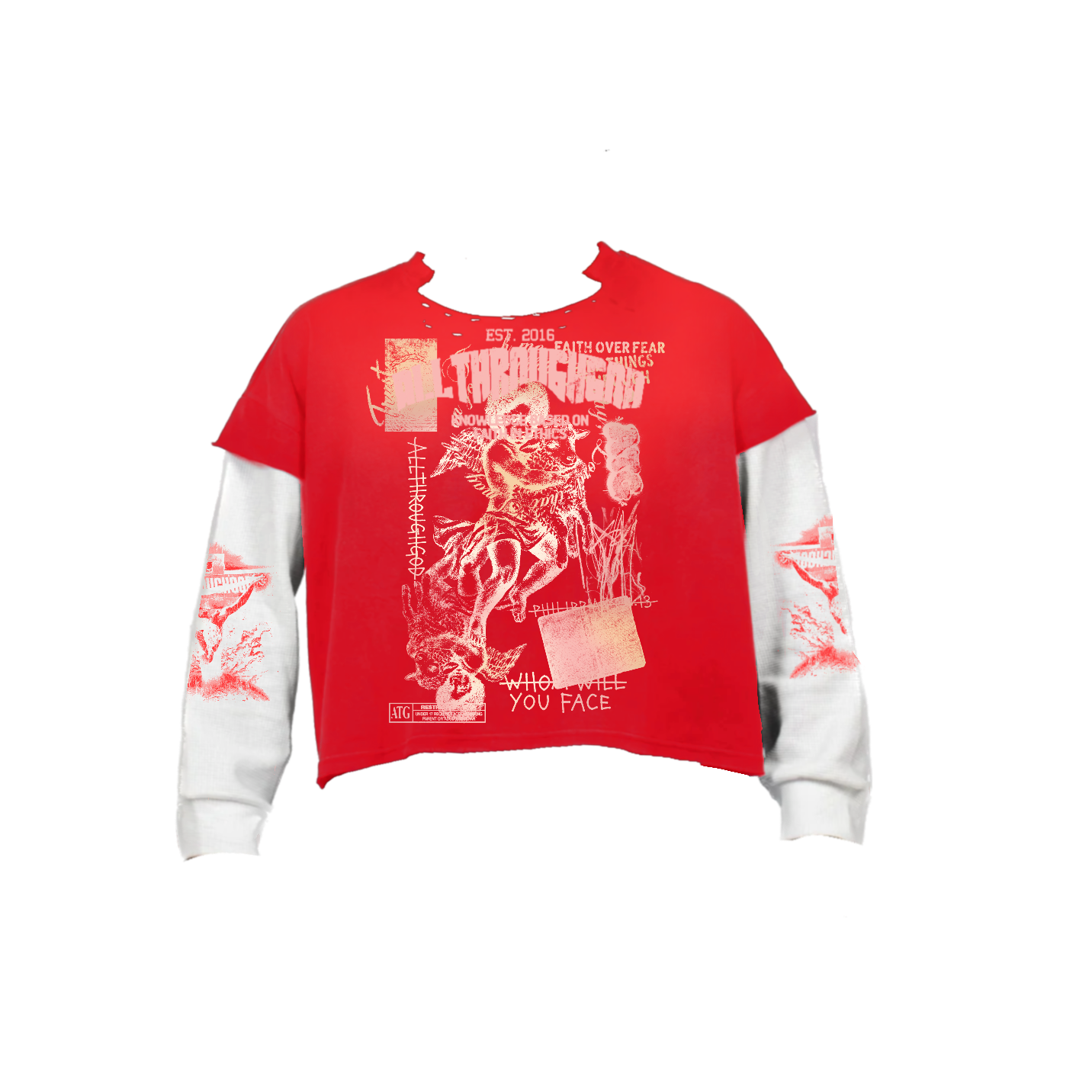 Red Distressed Neck Double Layer