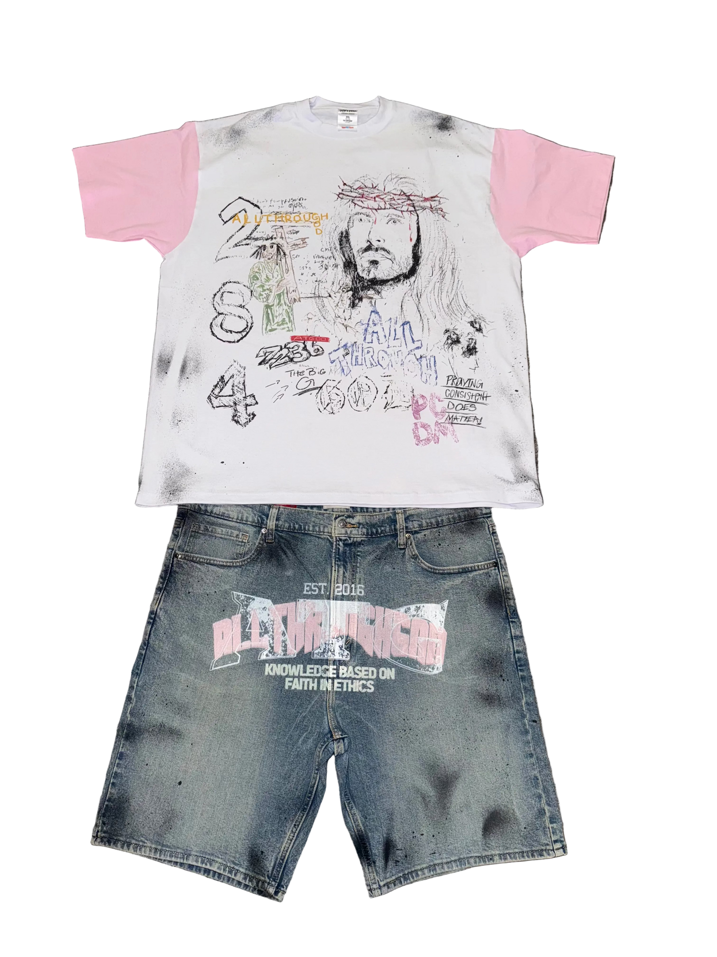 WHITE/ PINK SHORT SLEEVE SET