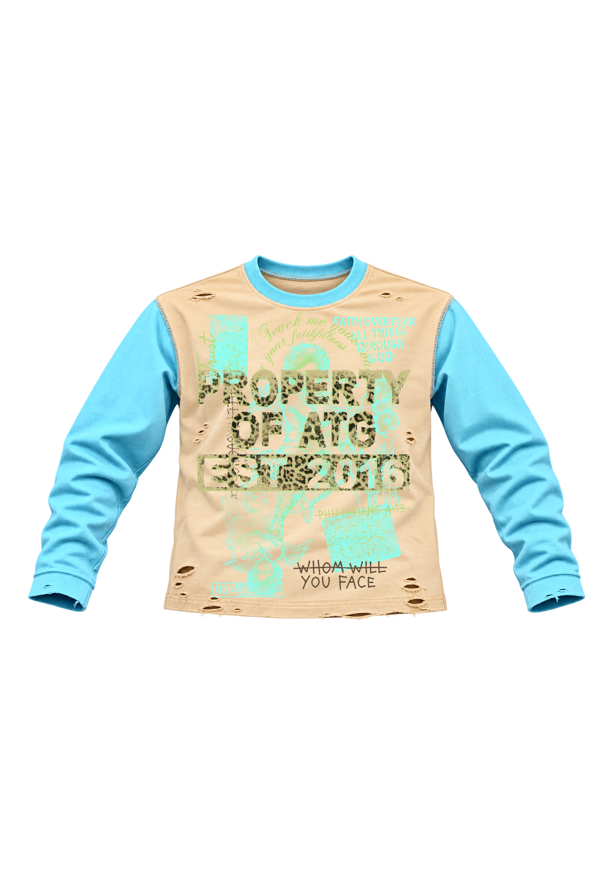 Property of ATG Distressed Long Sleeve — Sand / Aqua
