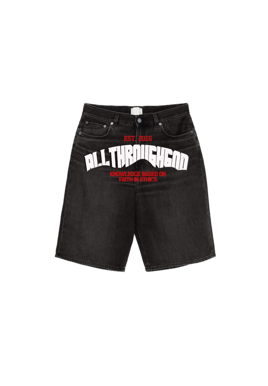Black Denim Shorts (Red/White)