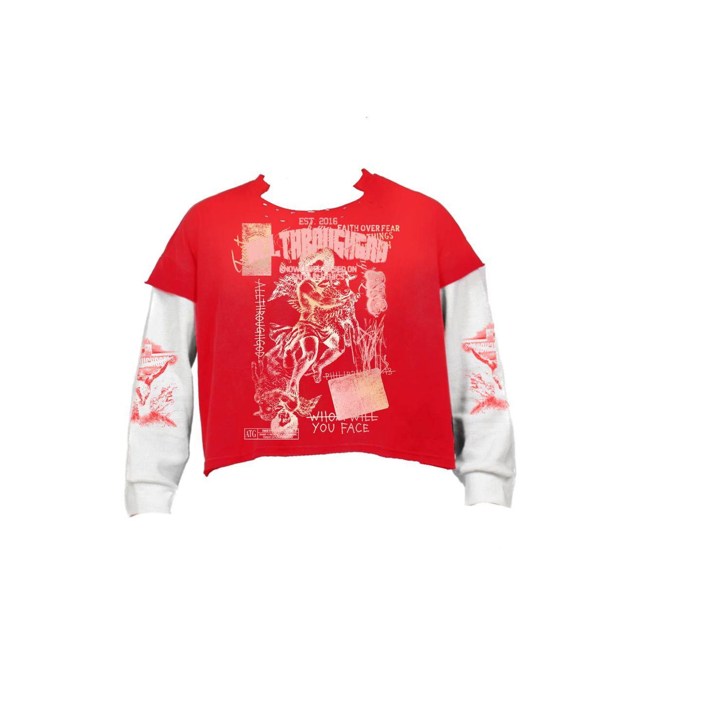 Red Distressed Double Layer Tee