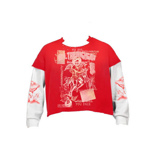 Red Distressed Neck Double Layer