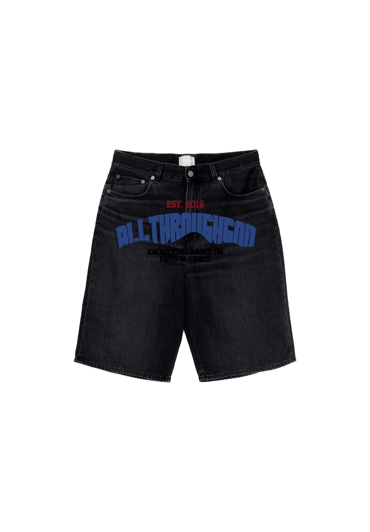 Black Denim Shorts (Blue/Red)