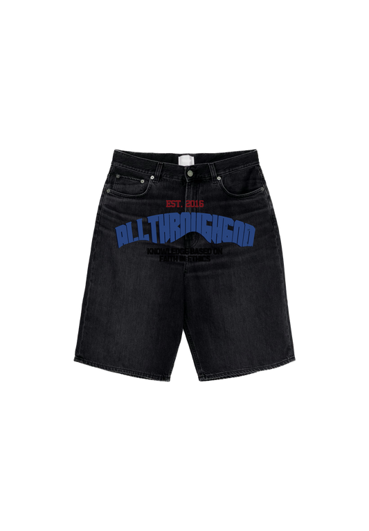 Black Denim Shorts (Blue/Red)