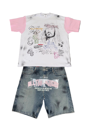 WHITE/ PINK SHORT SLEEVE SET