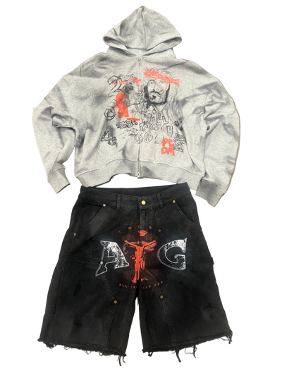 ZIP UP SET RED, BLACK, & GREY