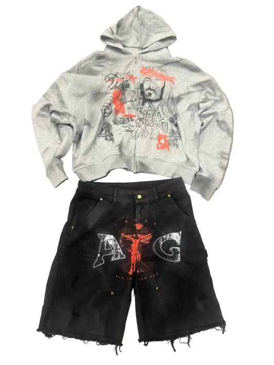 ZIP UP SET RED, BLACK, & GREY