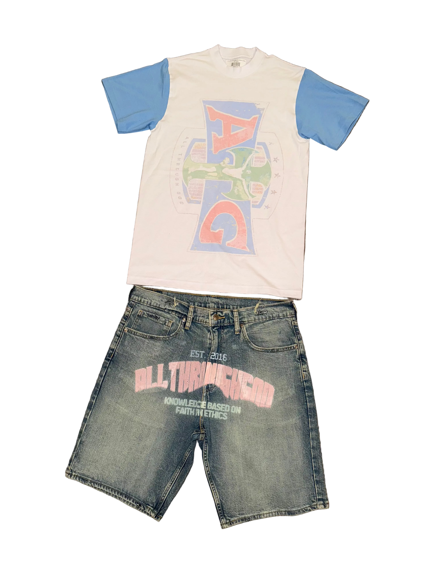 PINK/BLUE SHORT SLEEVE SHORT SET