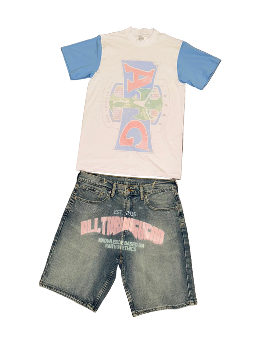 PINK/BLUE SHORT SLEEVE SHORT SET