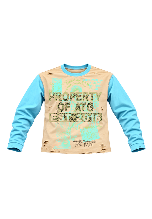 Property of ATG Distressed Long Sleeve — Sand / Aqua
